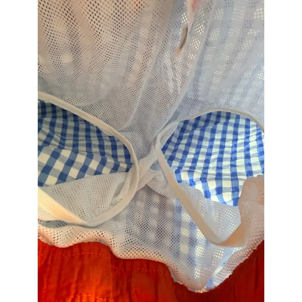Mini Boden Blue Gingham Swim Trunks Board Shorts Boys 9-10